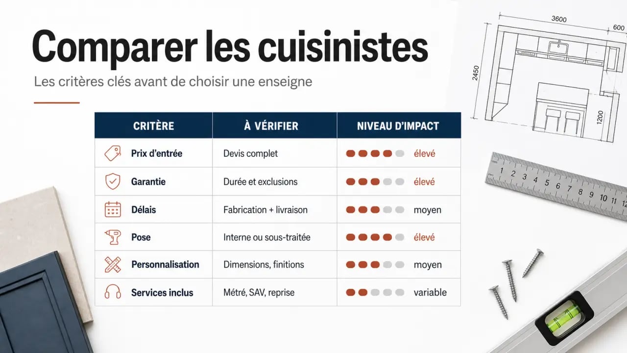 Comparaison cuisinistes : tableau visuel des critères clés pour choisir une enseigne de cuisine