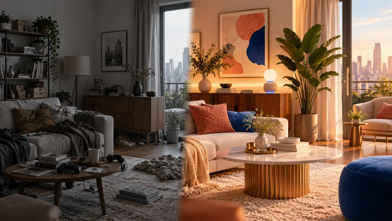 Avant après d’une décoration intérieure transformée par un gadget connecté