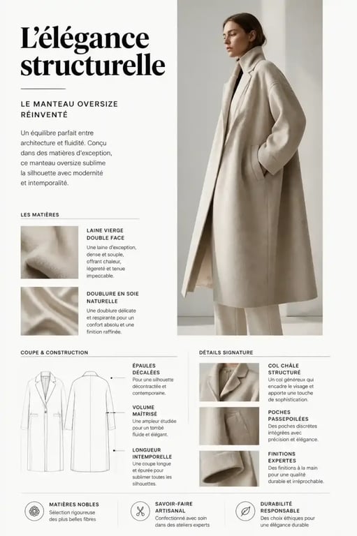 Silhouette d'une marque aesthetic avec un manteau oversize en matières nobles