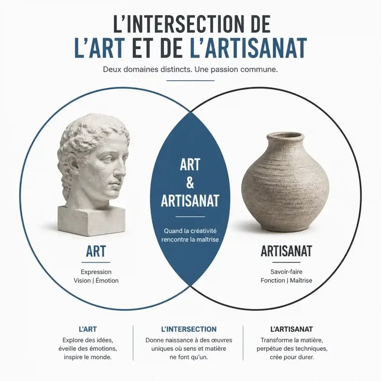 Schéma conceptuel illustrant l'intersection entre l'art et l'artisanat dans le craft & art
