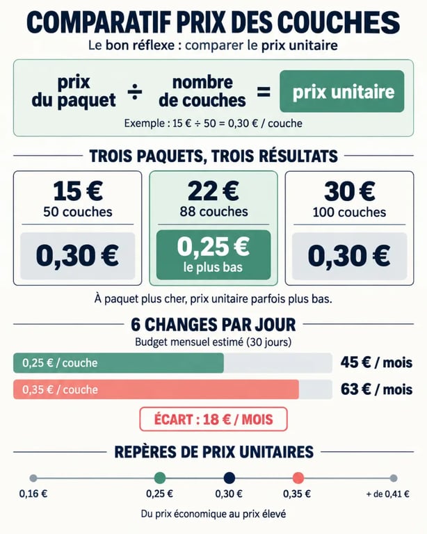 Comparatif prix des couches : prix par unité et budget mensuel selon le tarif des couches
