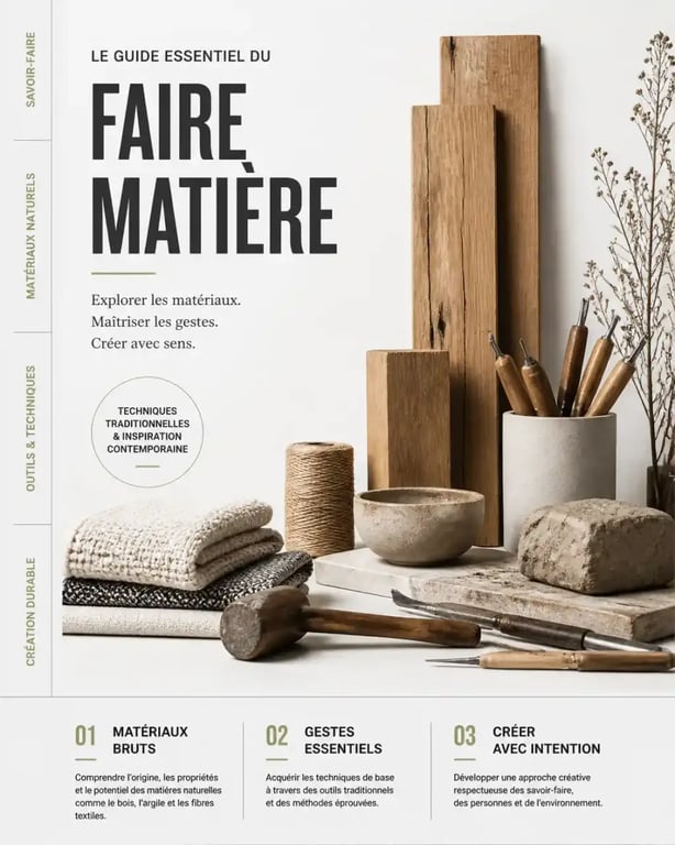 Espace de travail créatif illustrant le concept de craft & art avec des outils et des matériaux bruts
