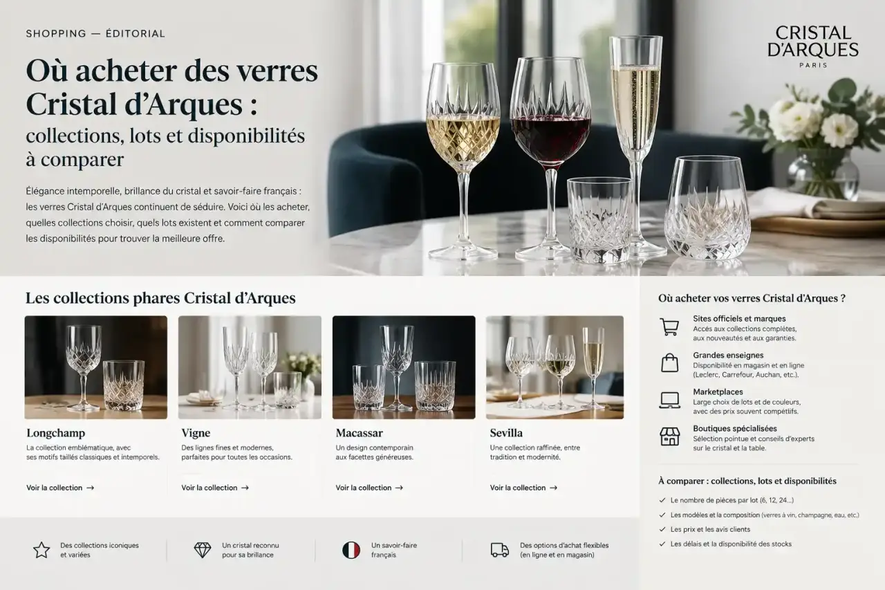 Où acheter des verres Cristal d’Arques : collections, lots et disponibilités à comparer